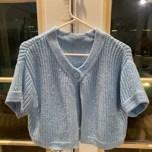 Cropped Blue Knit Sweater With One Large Button ❄️